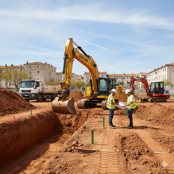 Entreprise de terrassement pour creuser des fondations pour la construction d'un batiment à Nimes